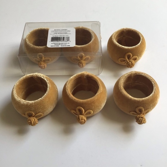 Better Homes & Gardens SET OF 6 Tan Gold Velvet Asian Knot Round Napkin Rings - Picture 6 of 11